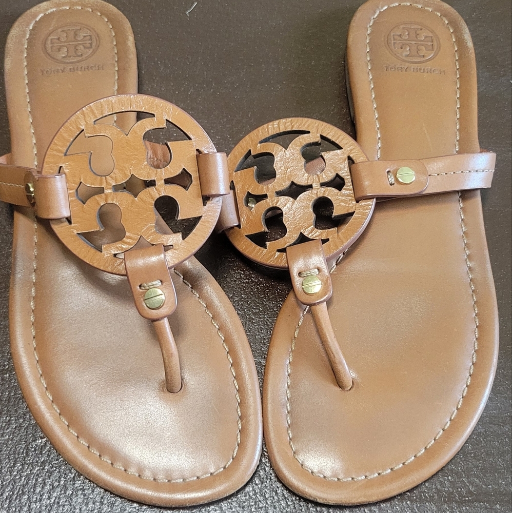 Tory Burch Brown Miller Leather Sandals with Cutout Design